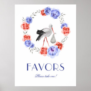 Winter Watercolor Stork Favours Baby Shower Poster