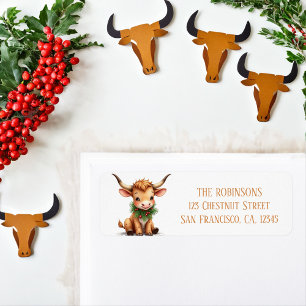 Winter Watercolor Texas Longhorn Calf Garland Return Address Label