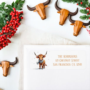 Winter Watercolor Texas Longhorn Calf Snow Return Address Label
