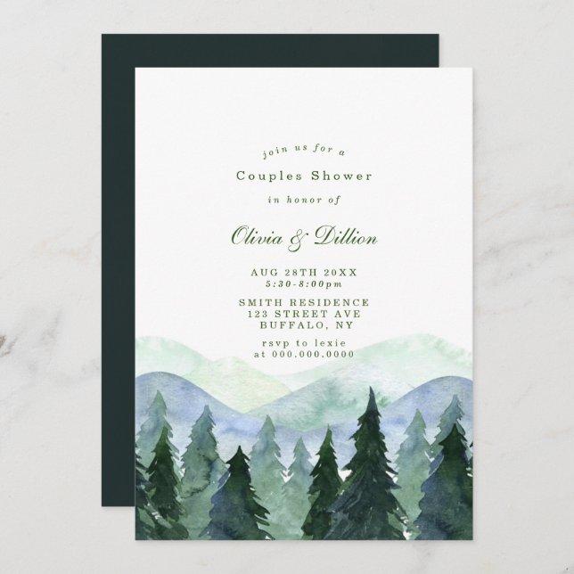 Winter Watercolor Trees Couples Shower Invites (Front/Back)