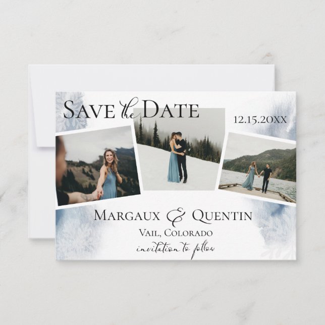 Winter Watercolor Wash Photo Save The Date Announcement (Front)