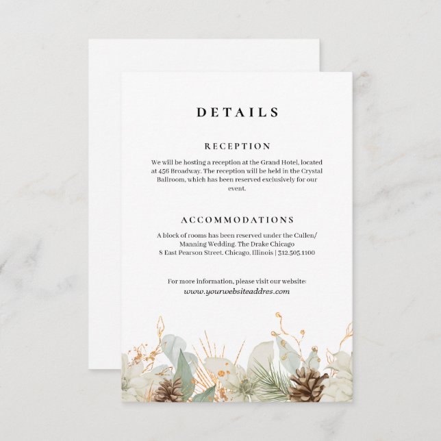 Winter watercolor wedding information  enclosure card (Front/Back)