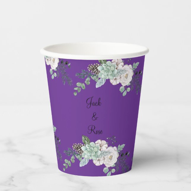 Winter Watercolor Wedding Paper Cups (Front)
