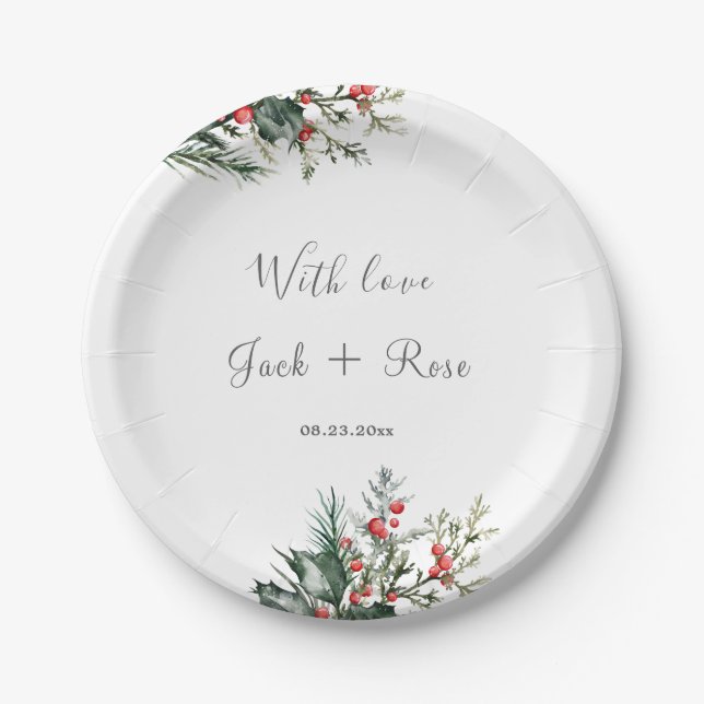 Winter Watercolor Wedding Paper Plate (Front)