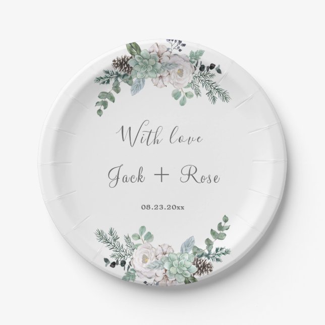 Winter Watercolor Wedding Paper Plate (Front)