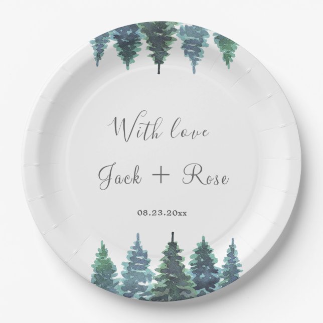 Winter Watercolor Wedding Paper Plate (Front)