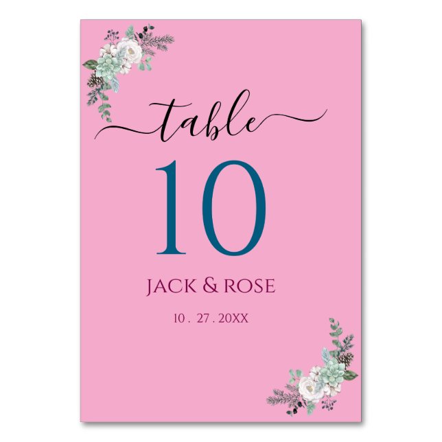 Winter Watercolor Wedding Table Number (Front)