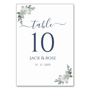 Winter Watercolor Wedding Table Number