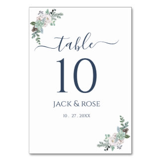 Winter Watercolor Wedding Table Number