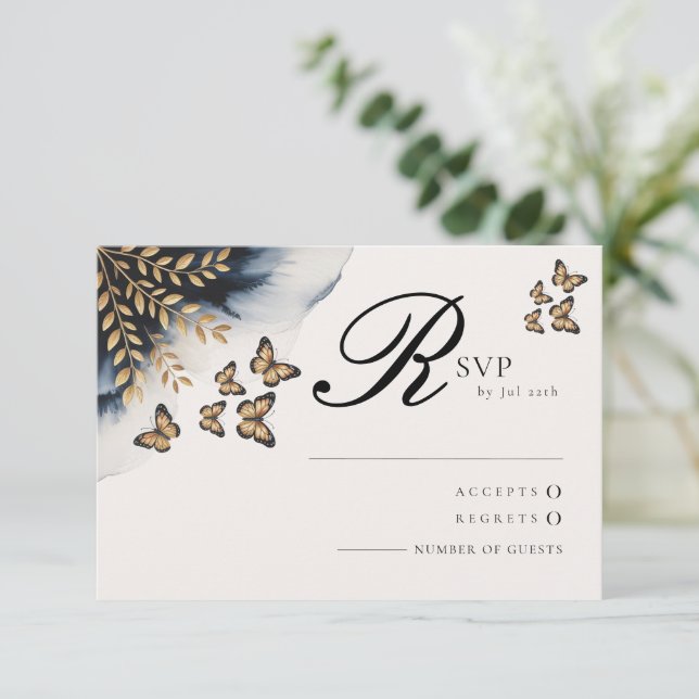 Winter Waves With Golden Wings RSVP cards (Standing Front)