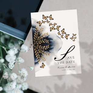 Winter Waves With Golden Wings Save The Date Invitation