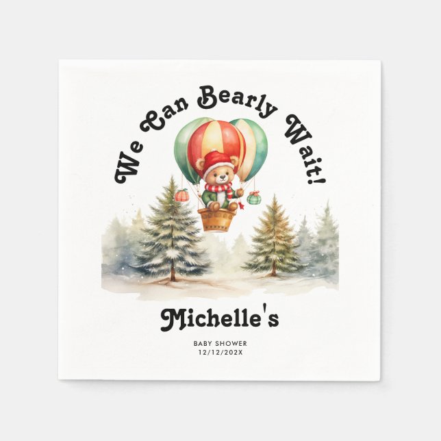 Winter We Can Bearly Wait Christmas Baby Shower Napkin (Front)