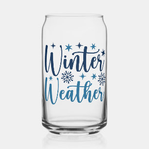 Winter Weather - Snowy Holiday Typography Can Glass