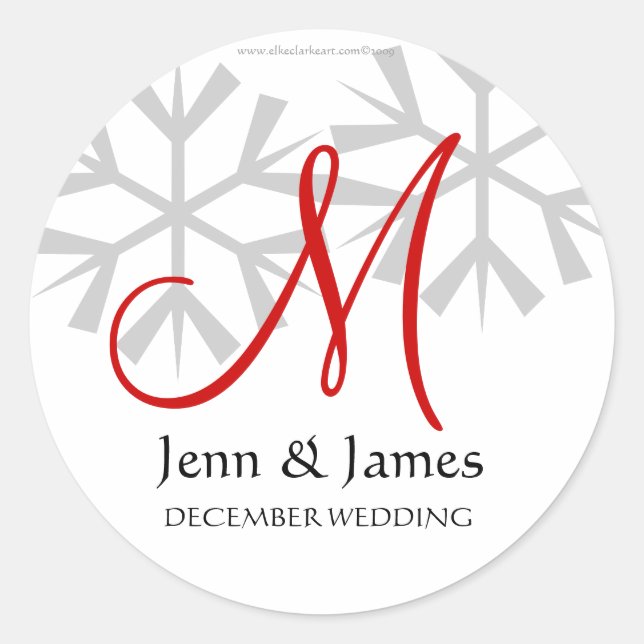 Winter Wedding Announcement Monogram M Seal (Front)