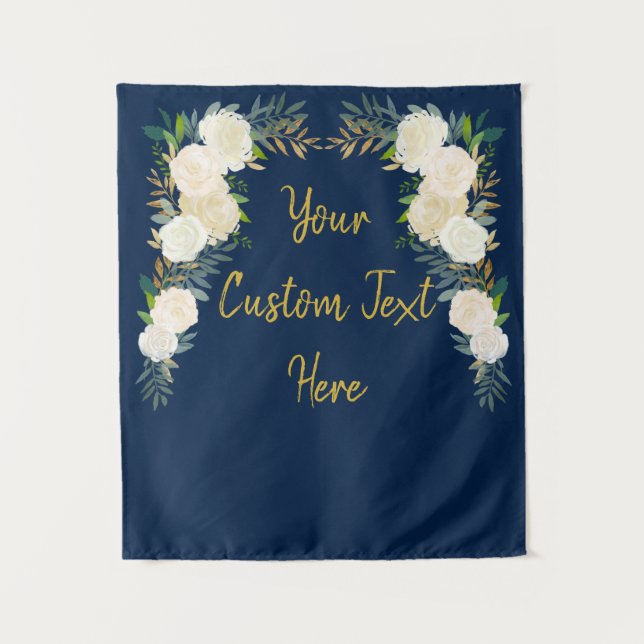 Winter Wedding Back Drop Greenery Photo Booth Navy Tapestry (Front)