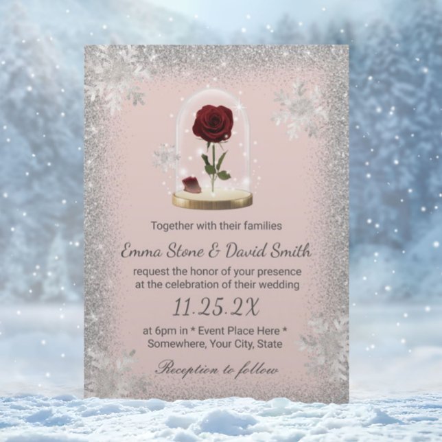 Winter Wedding Beauty Rose Dome Blush Pink Invitation (Creator Uploaded)