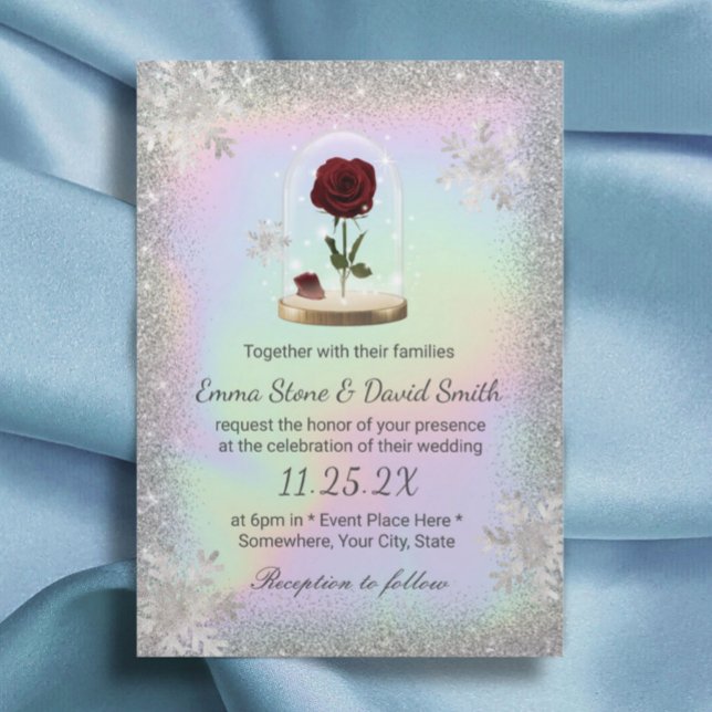 Winter Wedding Beauty Rose Dome Holographic Invitation (Creator Uploaded)