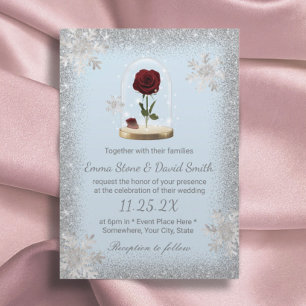 Winter Wedding Beauty Rose Dome Snowflakes Invitation