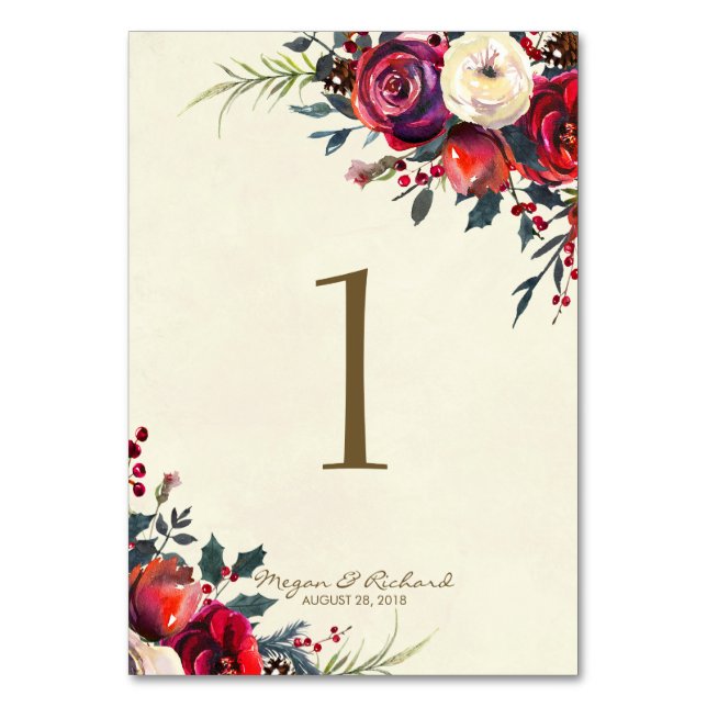 winter wedding berries wedding table number cards (Front)