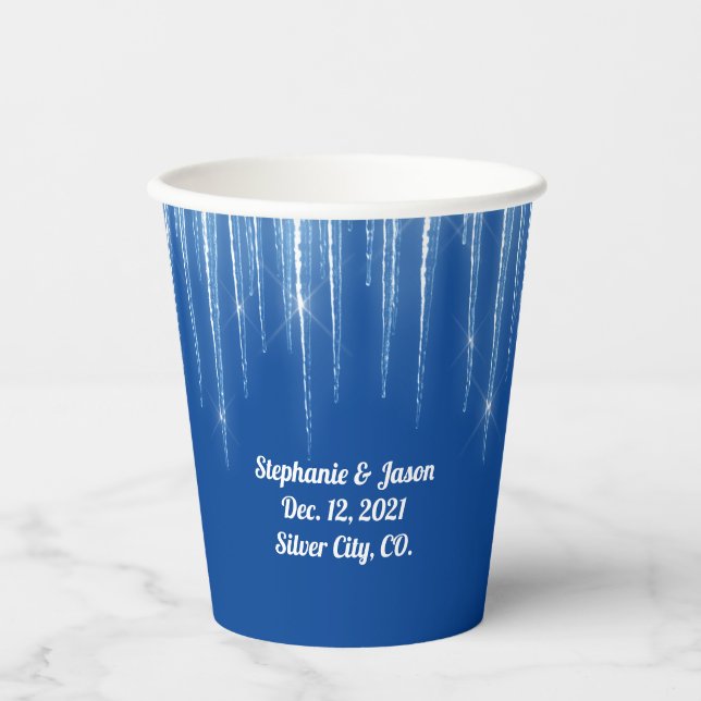 Winter Wedding Blue Icicles Paper Cups (Front)