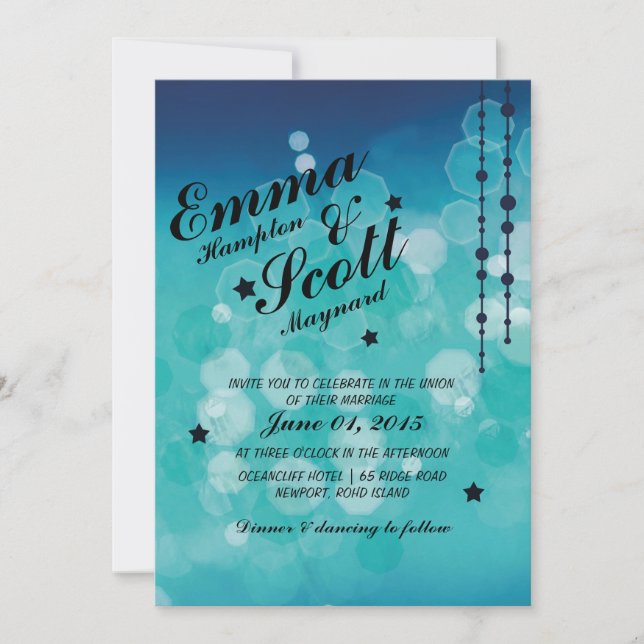 Winter wedding blue sparkly stars invitation (Front)