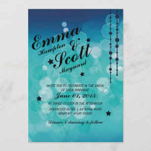 Winter wedding blue sparkly stars invitation