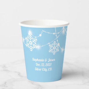 Winter Wedding Blue with White Snowflakes Paper Cups