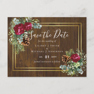 Winter Wedding Burgundy Roses Eucalyptus Postcard