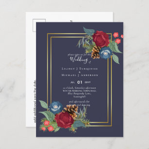 Winter Wedding Burgundy Teal Blue Modern Postcard