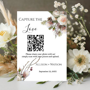 Winter wedding Capture love QR code wedding photo Pedestal Sign