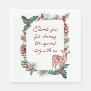 Winter Wedding Christmas Floral Deer Red Thank You Napkin
