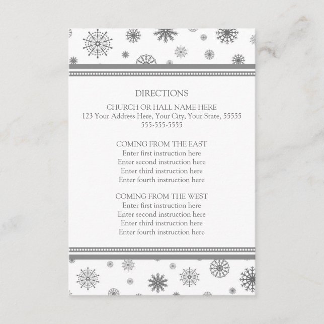 Winter Wedding Direction Cards Grey Snow (Front)