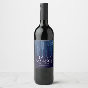 Winter Wedding Elegant Blue Sparkle Lights Wine Label