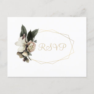 Winter wedding elegant gold geometric frame RSVP Invitation Postcard