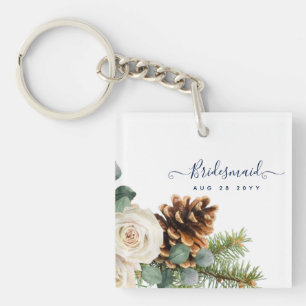 Winter Wedding Eucalyptus Greenery White Roses Key Ring