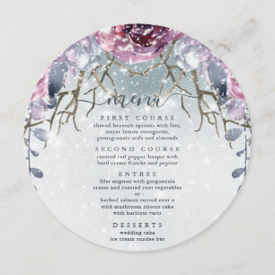 Winter Wedding Floral Blue Menu