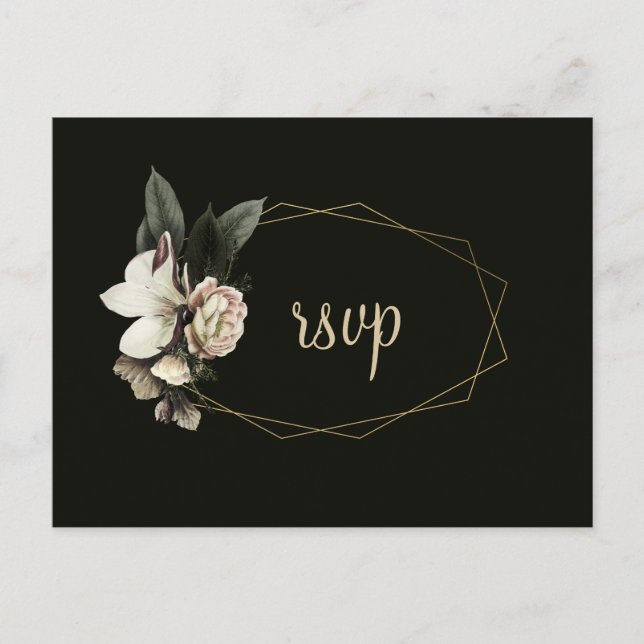 Winter wedding floral gold geometric frame rsvp invitation postcard (Front)