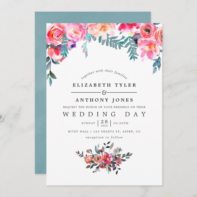 Winter Wedding Floral Invitation (Front/Back)