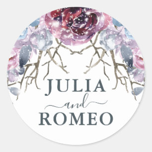 Winter Wedding Floral Personalised Classic Round Sticker