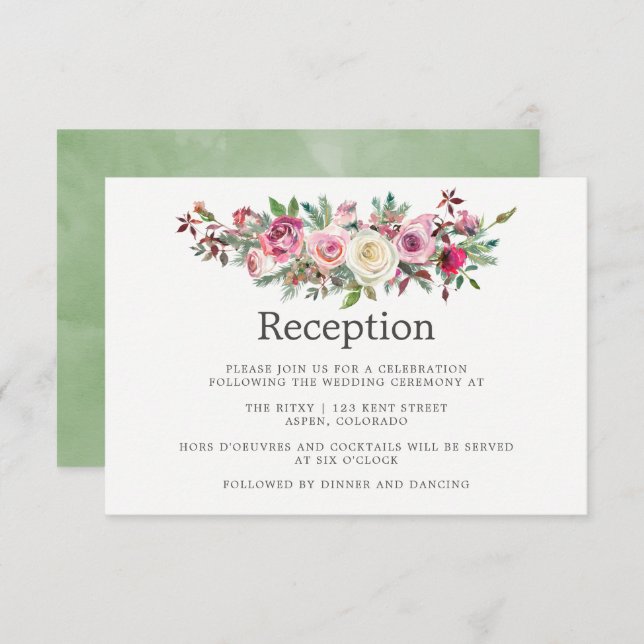 Winter Wedding Floral Reception Invitation (Front/Back)