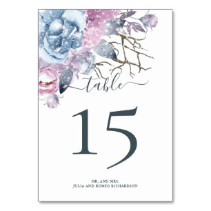 Winter Wedding Floral Snow Table Number