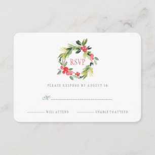 Winter Wedding Floral Watercolor Wreath RSVP Card