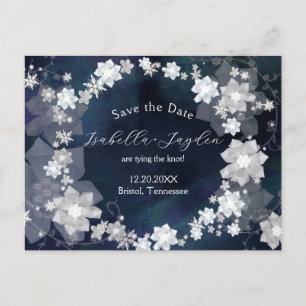 Winter Wedding Floral Wreath Save the Date Announcement Postcard