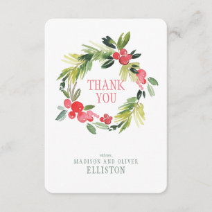 Winter Wedding Floral Wreath Thank You Card