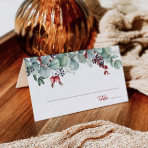 Winter Wedding Folded Place Card Eucalyptus Pine