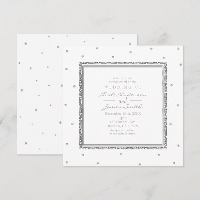 Winter Wedding Glam Silver & White Dots Party Invitation (Front/Back)