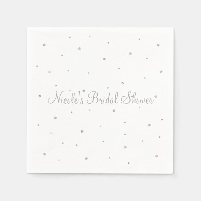Winter Wedding Glam Silver & White Dots Party Napkin (Front)
