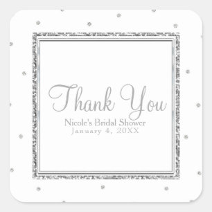 Winter Wedding Glam Silver & White Dots Party Square Sticker
