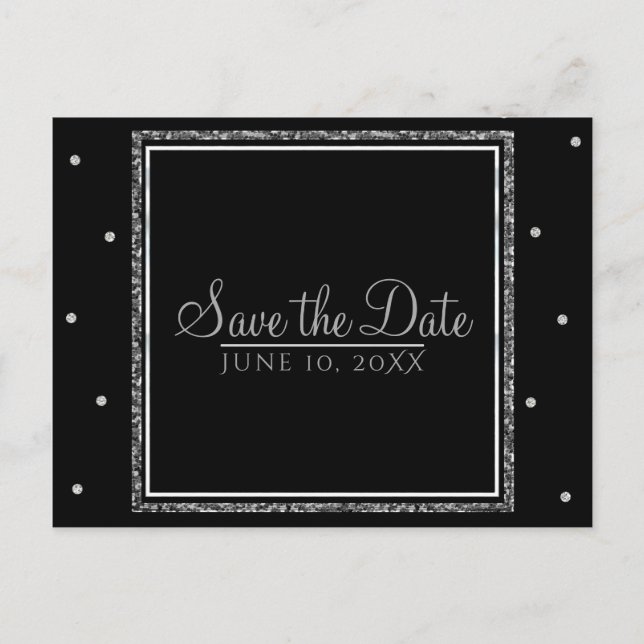 Winter Wedding Glam Silver & White Save the Date Announcement Postcard (Front)