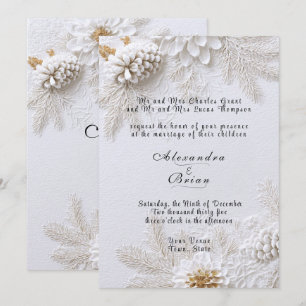 Winter Wedding Gold Pine Cones Pine Branches Invitation